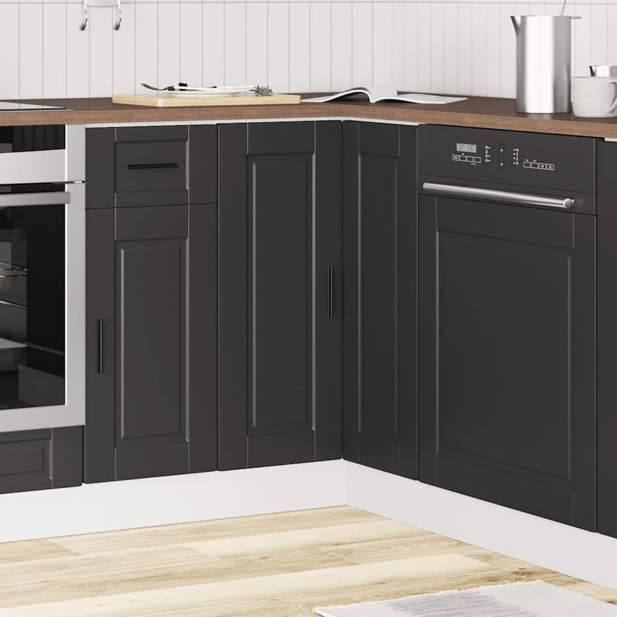 Kitchen Corner Base Cabinet "Porto" Black Engineered Wood