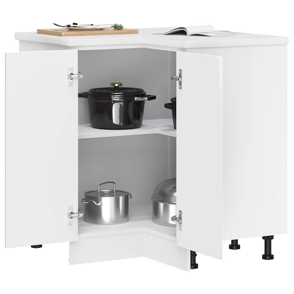 Kitchen Corner Base Cabinet?"Porto" High Gloss White Engineered Wood