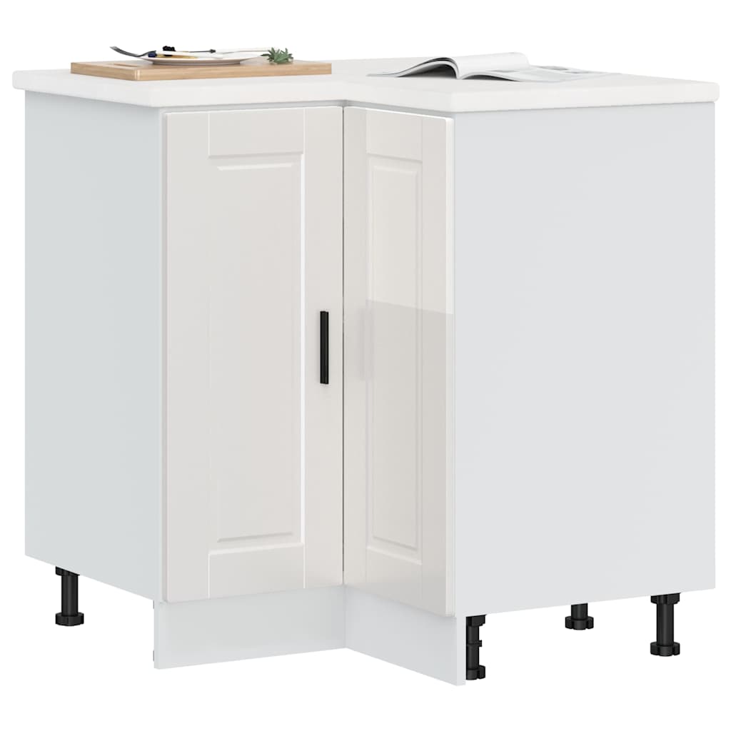 Kitchen Corner Base Cabinet?"Porto" High Gloss White Engineered Wood