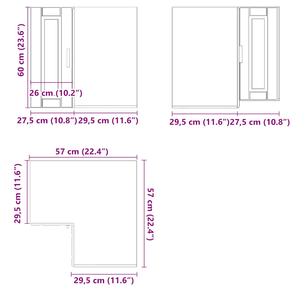 Kitchen Wall Corner Cabinet "Porto" High Gloss White Engineered Wood