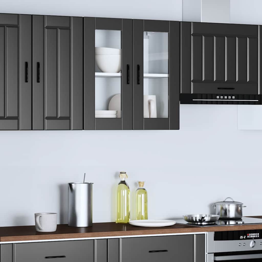 Kitchen Wall Cabinet with Glass Door "Porto" Black