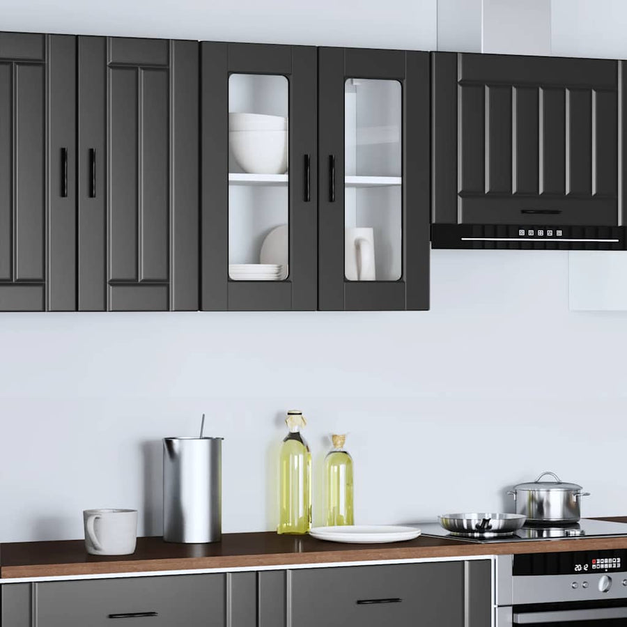 Kitchen Wall Cabinet with Glass Door "Porto" Black