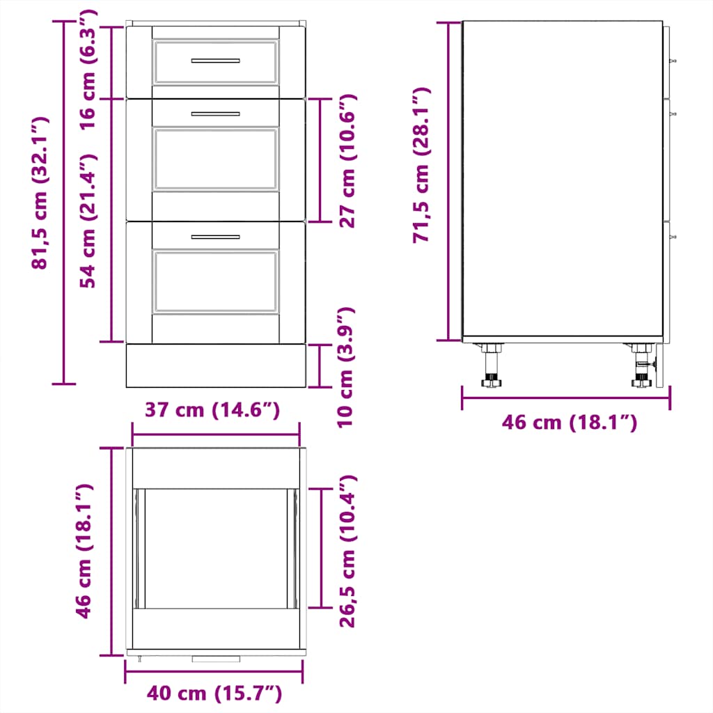 Kitchen Base Cabinet "Porto" High Gloss White Engineered Wood