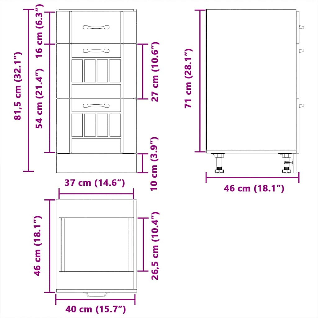 Kitchen Base Cabinet "Lucca" Black Engineered Wood