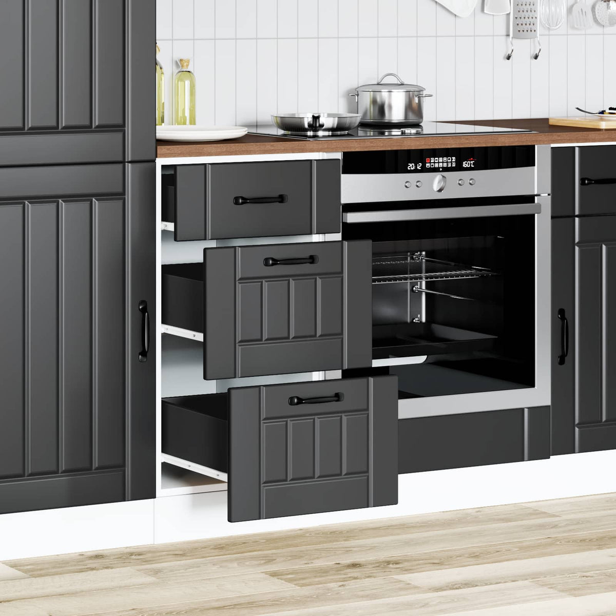 Kitchen Base Cabinet "Lucca" Black Engineered Wood
