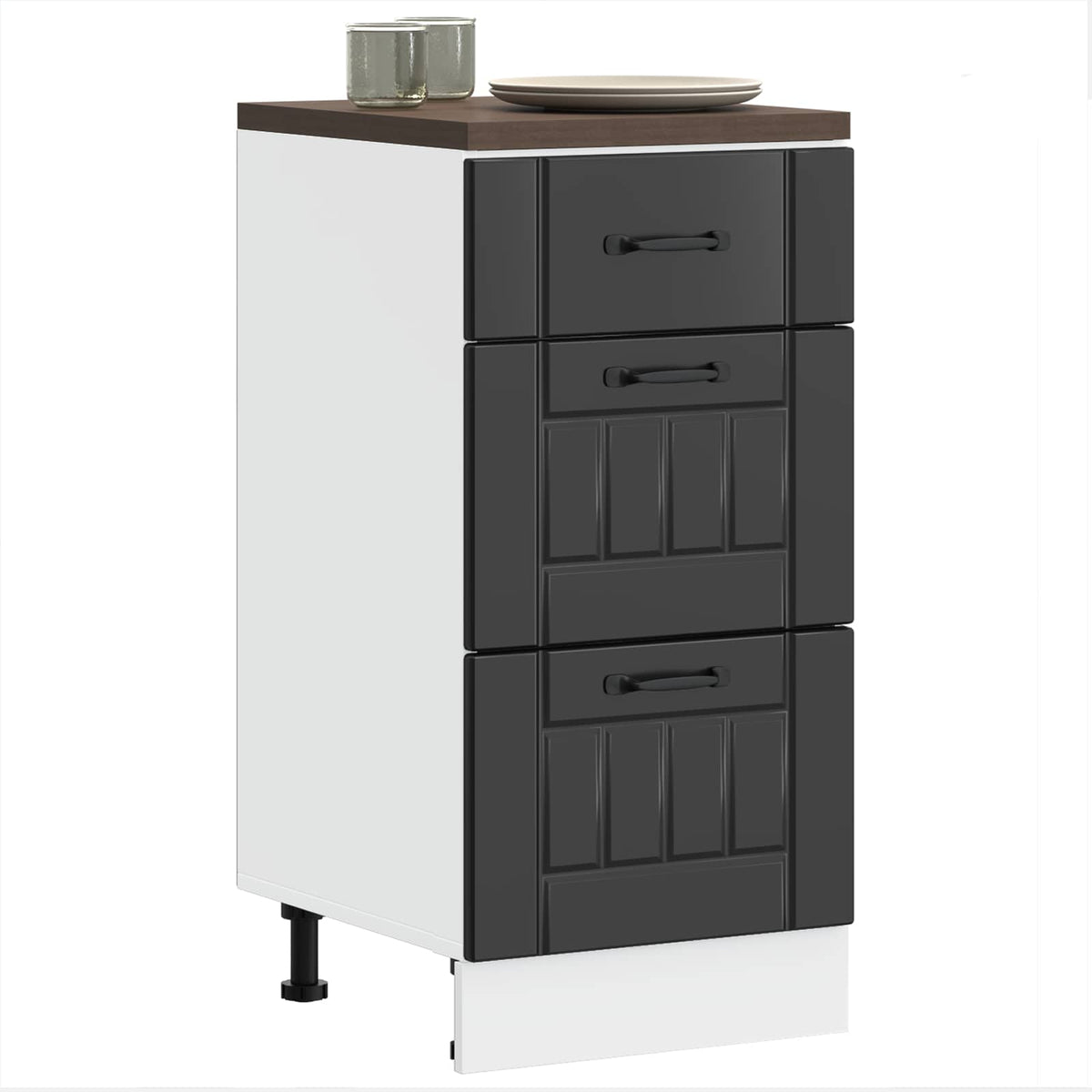 Kitchen Base Cabinet "Lucca" Black Engineered Wood