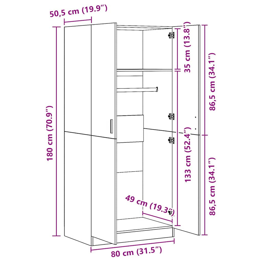 Wardrobe Artisan Oak 80x52x180 cm Engineered Wood