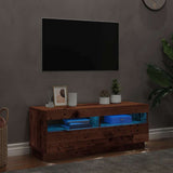 TV Cabinet with LED Lights Old Wood 100x35x40 cm Engineered Wood - Rear View