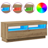 TV Cabinet with LED Lights Artisian Oak 100x35x40 cm Engineered Wood - Side View