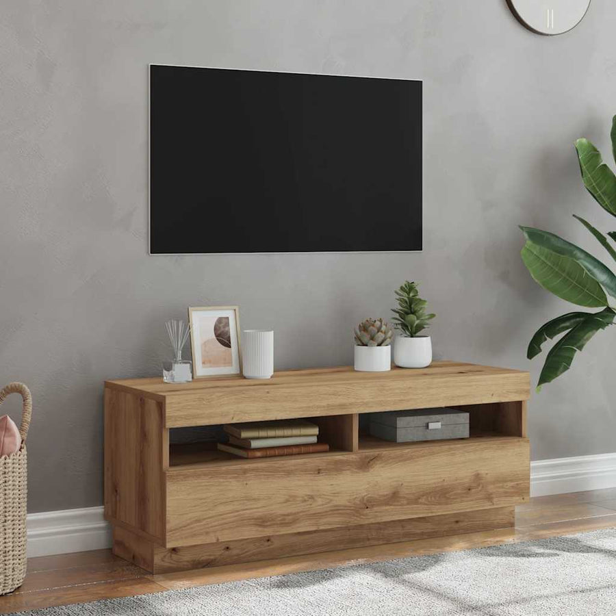 TV Cabinet with LED Lights Artisian Oak 100x35x40 cm