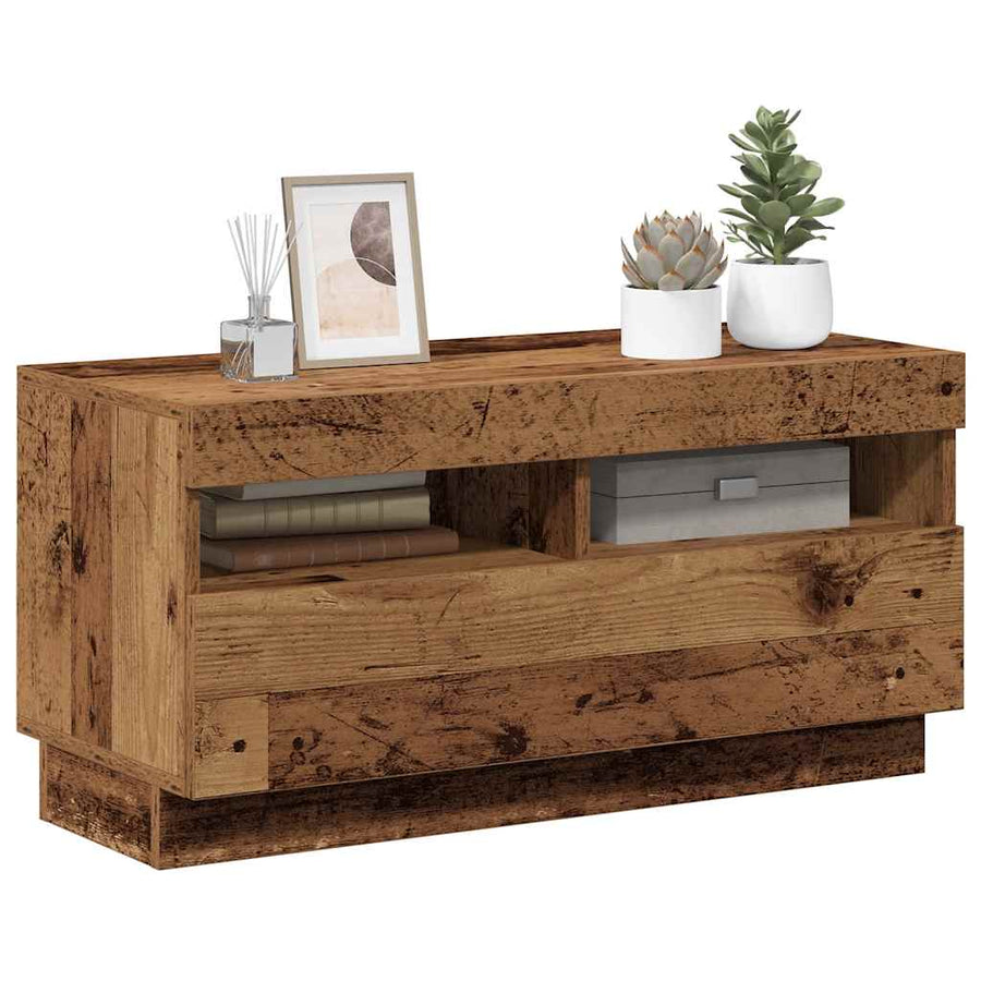 TV Cabinet with LED Lights Old Wood 80x35x40 cm Engineered Wood