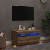 TV Cabinet with LED Lights Artisian Oak 80x35x40 cm Engineered Wood - Side View