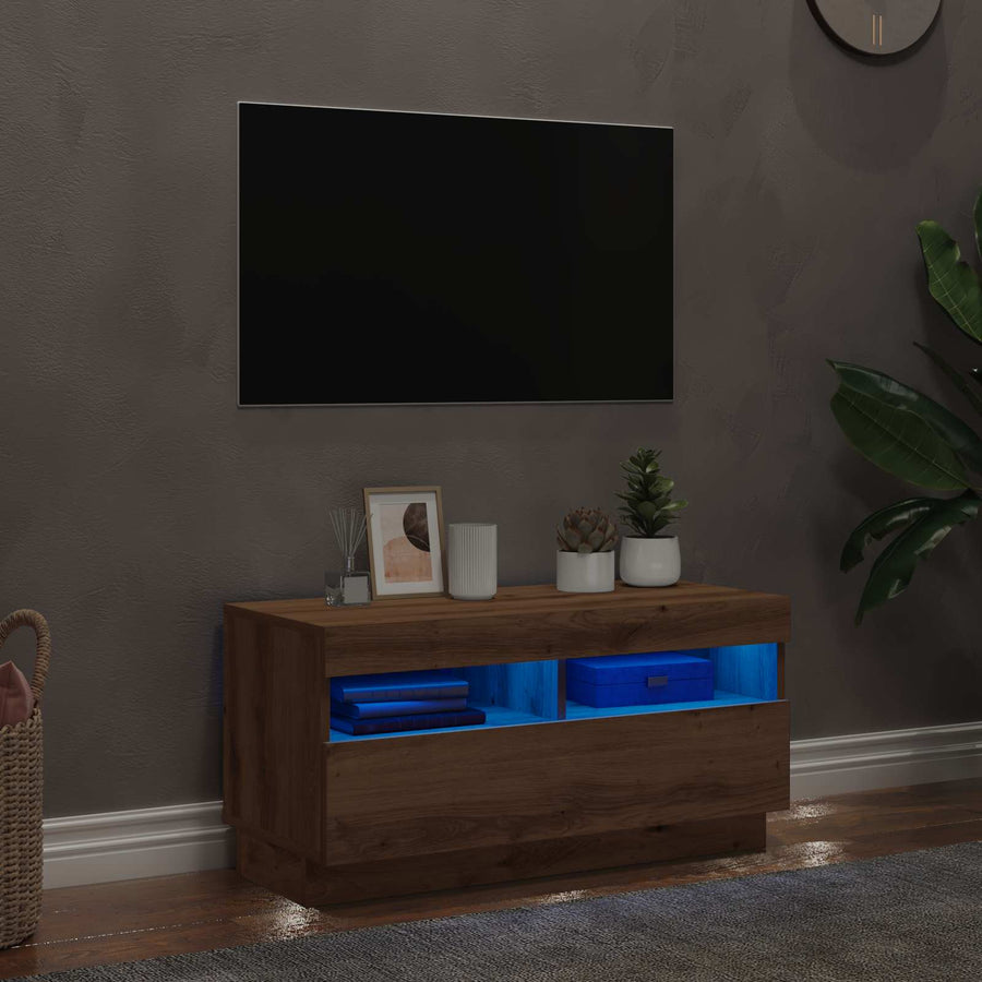 TV Cabinet with LED Lights Artisian Oak 80x35x40 cm