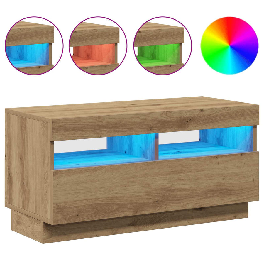 TV Cabinet with LED Lights Artisian Oak 80x35x40 cm