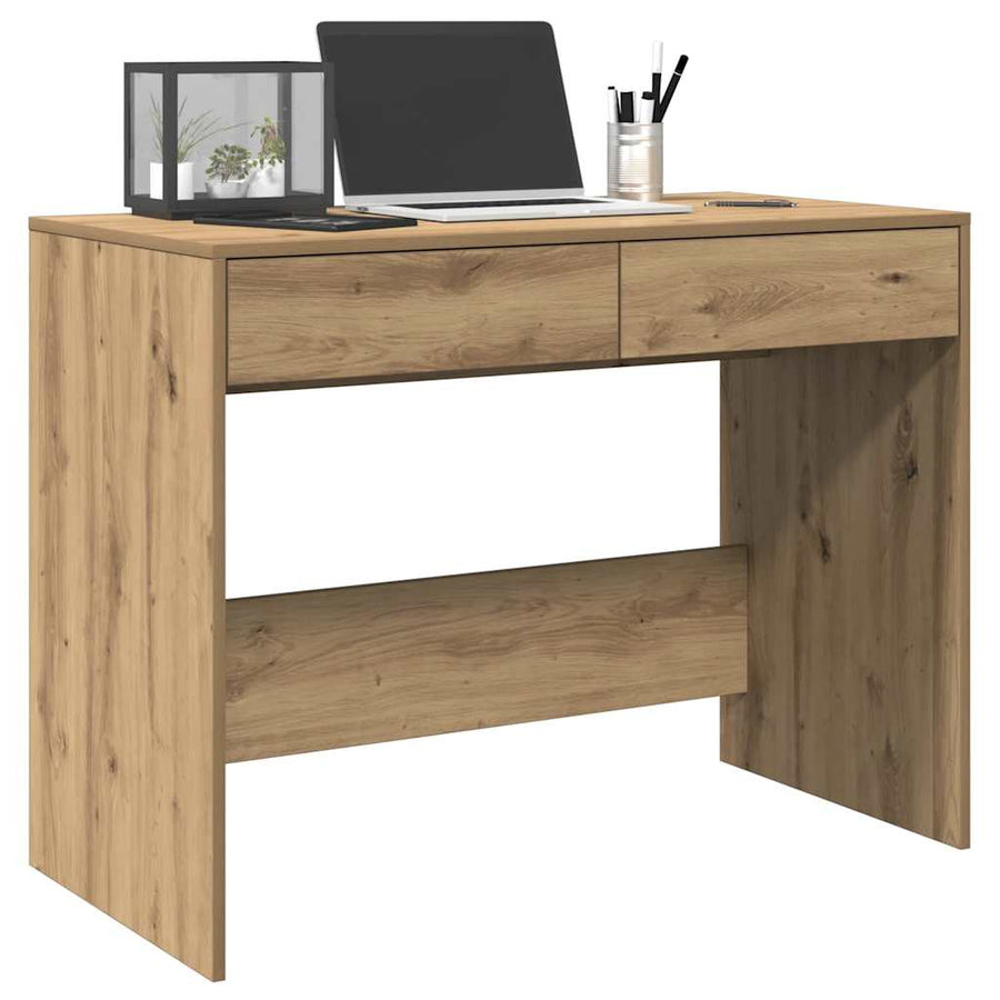 vidaXL artisan oak engineered wood desk with 2 drawers, artisan oak finish