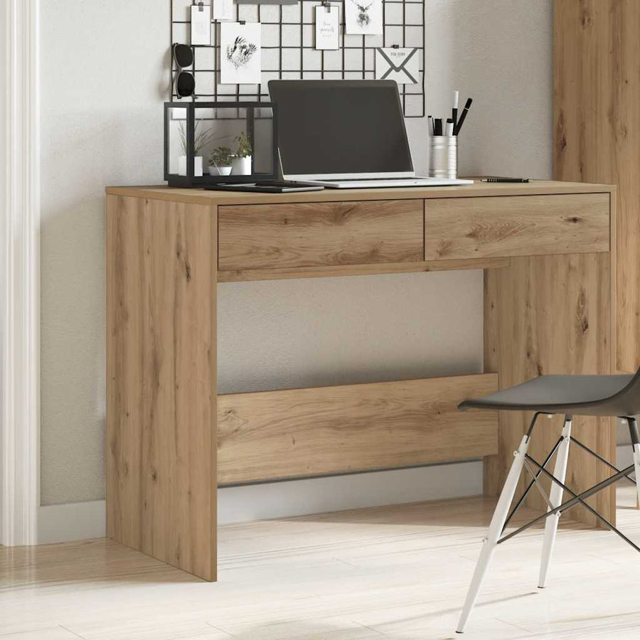 vidaXL artisan oak engineered wood desk with 2 drawers