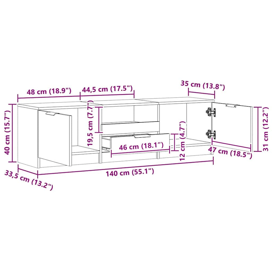 TV Cabinet Artisan Oak 140x35x40 cm Engineered Wood