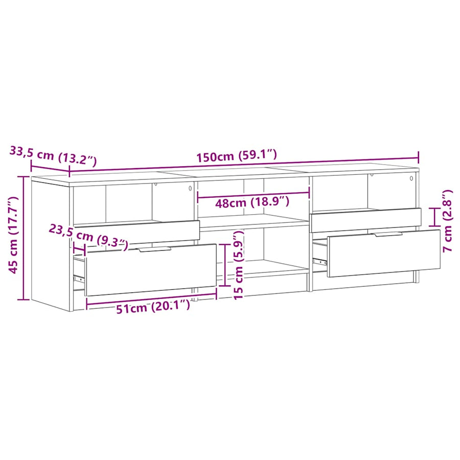 TV Cabinet Artisan Oak 150x33.5x45 cm Engineered Wood, image 10