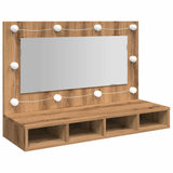 Mirror Cabinet with LED Artisan Oak 90x31.5x62 cm - Front View