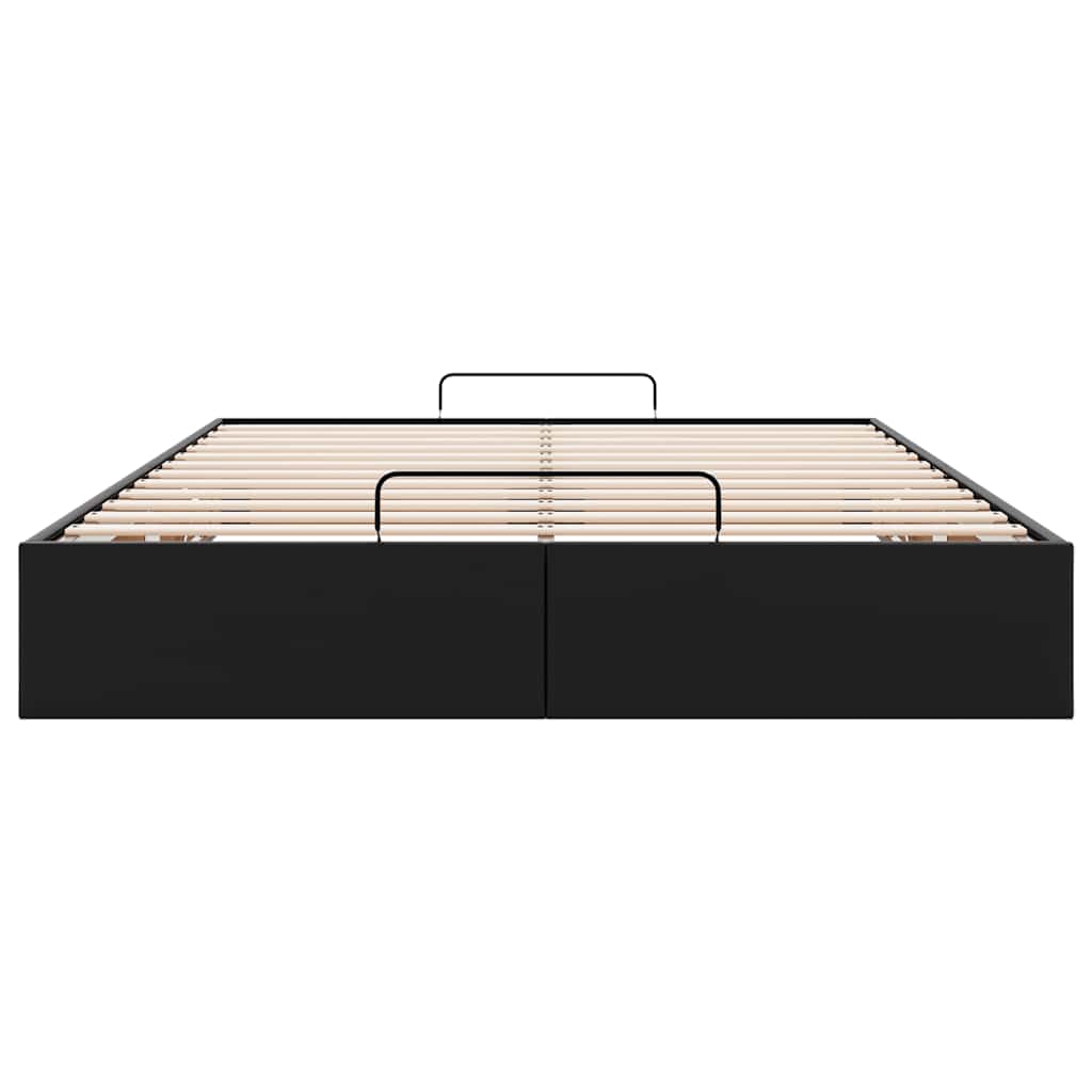 Ottoman Storage Bed Frame without Mattress Black Double Faux Leather