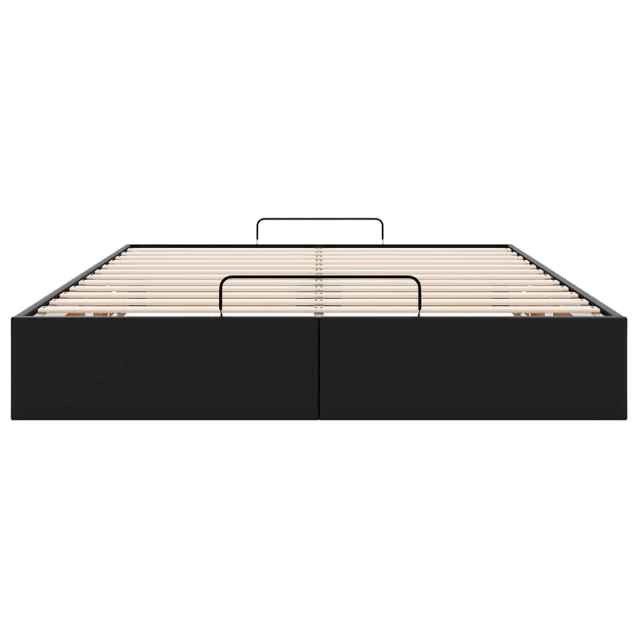 Ottoman Storage Bed Frame without Mattress Black Double Faux Leather