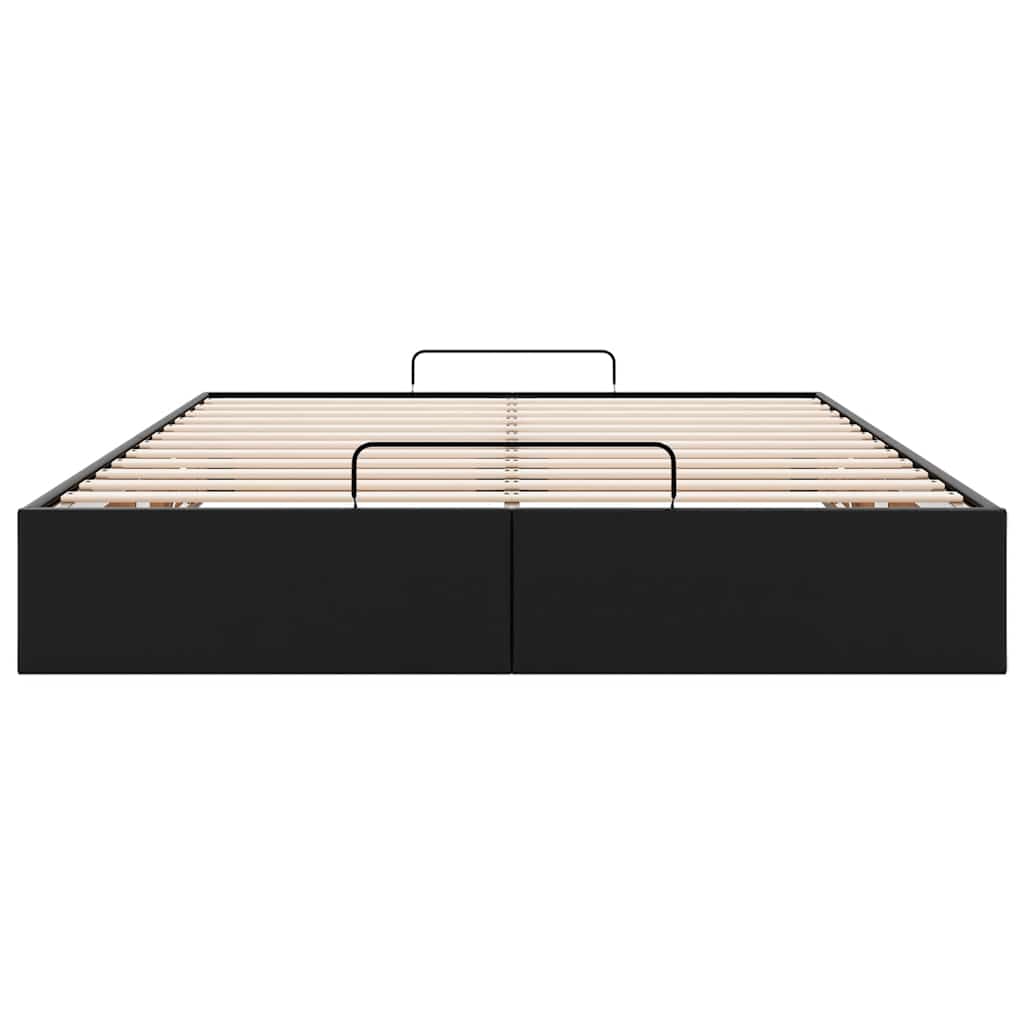 Ottoman Storage Bed Frame without Mattress Black Queen Faux Leather