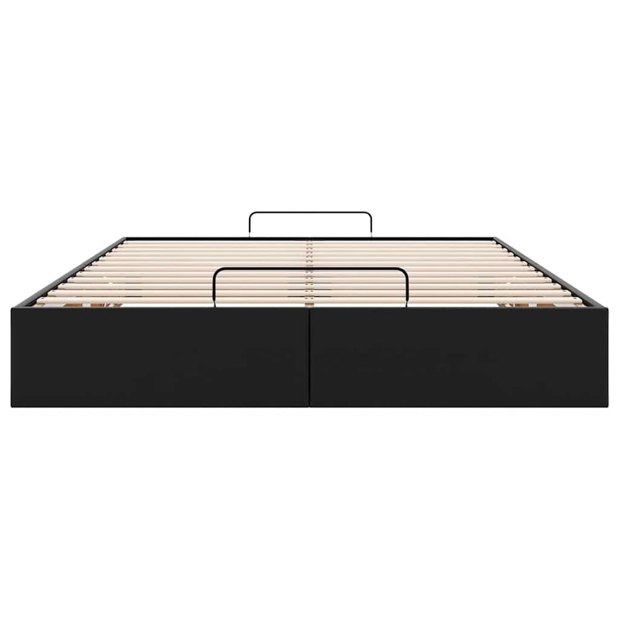 Ottoman Storage Bed Frame without Mattress Black Queen Faux Leather