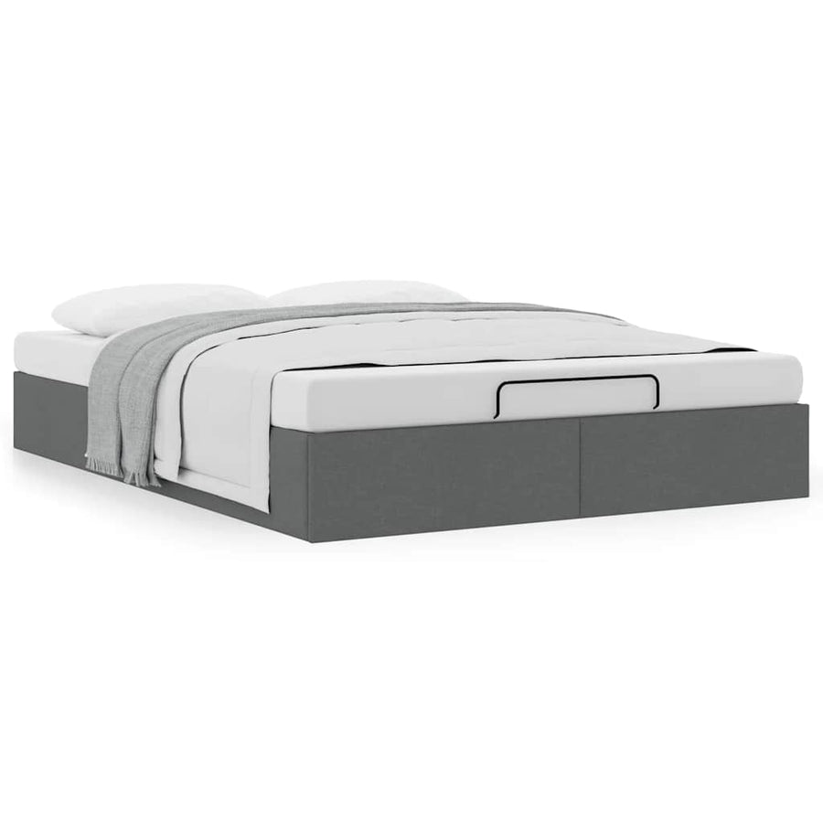 Ottoman Storage Bed Frame without Mattress Dark Grey Queen Fabric