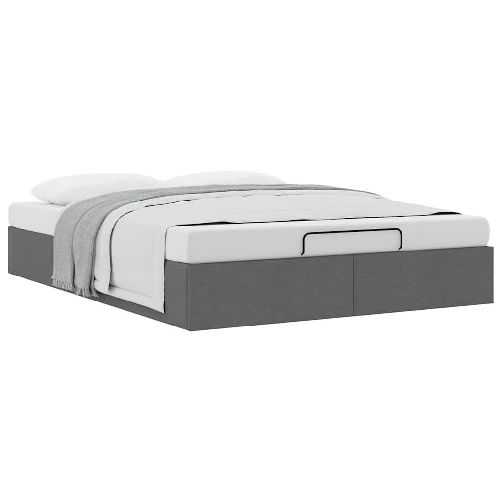 Ottoman Storage Bed Frame without Mattress Dark Grey Queen Fabric