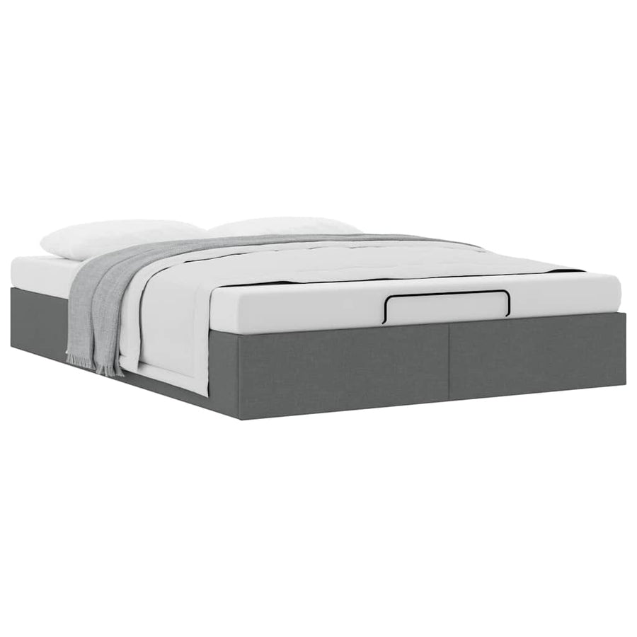Ottoman Storage Bed Frame without Mattress Dark Grey Queen Fabric