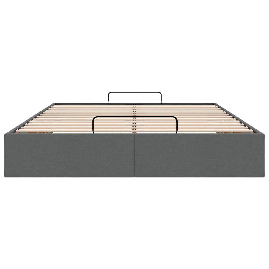 Ottoman Storage Bed Frame without Mattress Dark Grey Queen Fabric