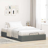 Ottoman Storage Bed Frame without Mattress Dark Grey King Single Fabric - Side View