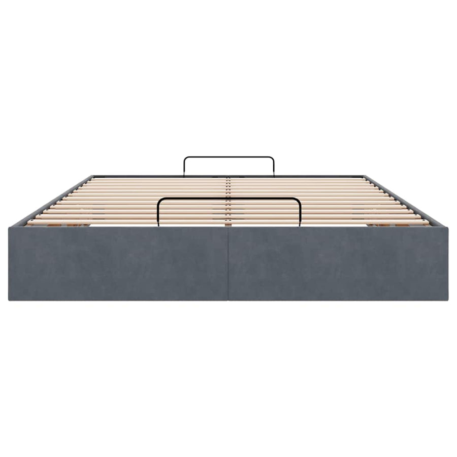 Ottoman Storage Bed Frame No Mattress Dark Grey Queen Velvet