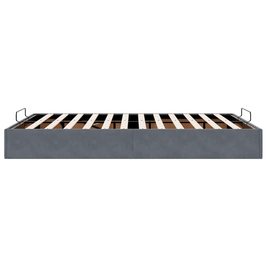 Ottoman Storage Bed Frame No Mattress Dark Grey Queen Velvet