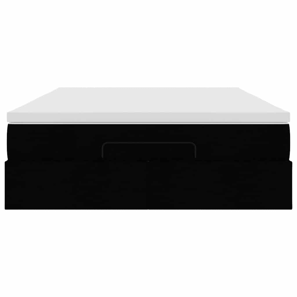 Ottoman Bed with Mattress Black Double Faux Leather