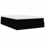 Ottoman Bed with Mattress Black Double Faux Leather