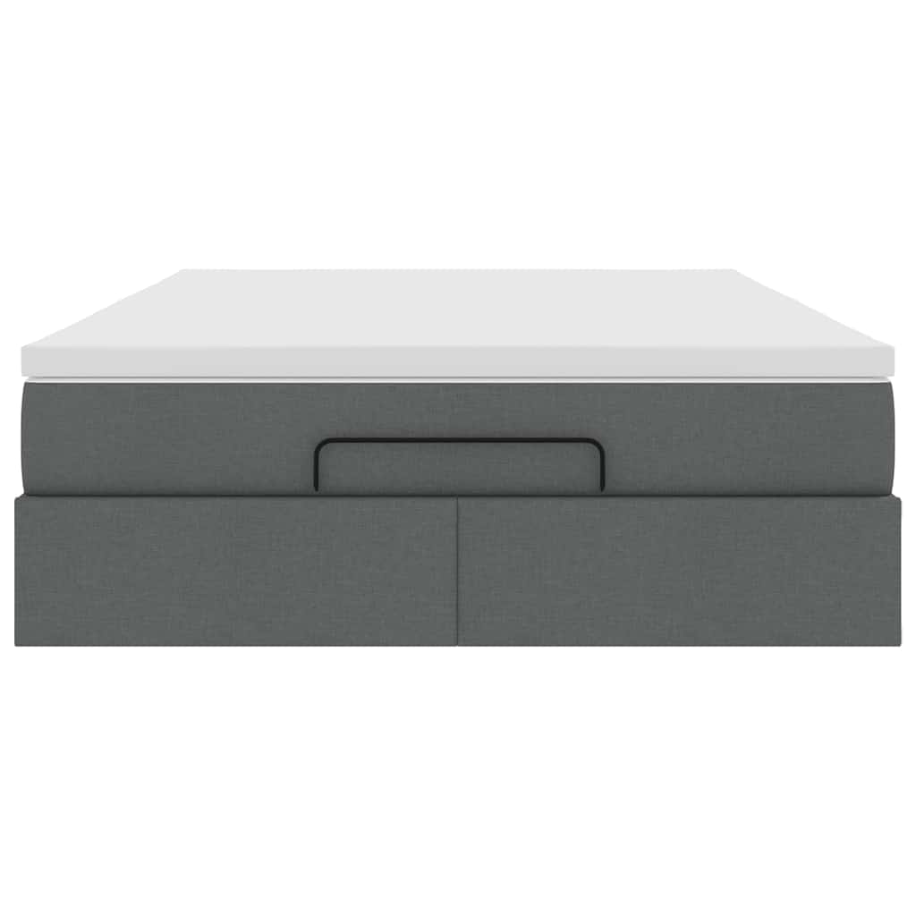 Ottoman Bed with Mattress Dark Grey Double Fabric