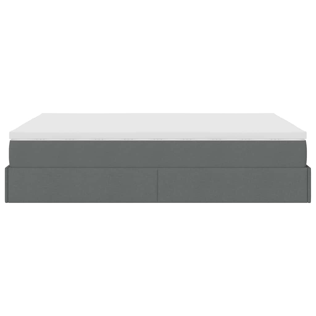 Ottoman Bed with Mattress Dark Grey Double Fabric