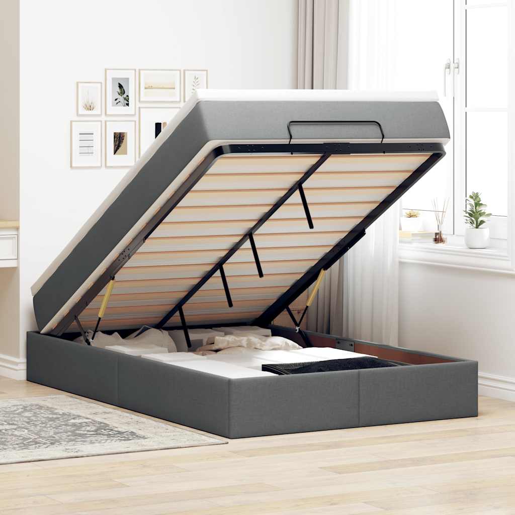 Ottoman Bed with Mattress Dark Grey Super Single Fabric