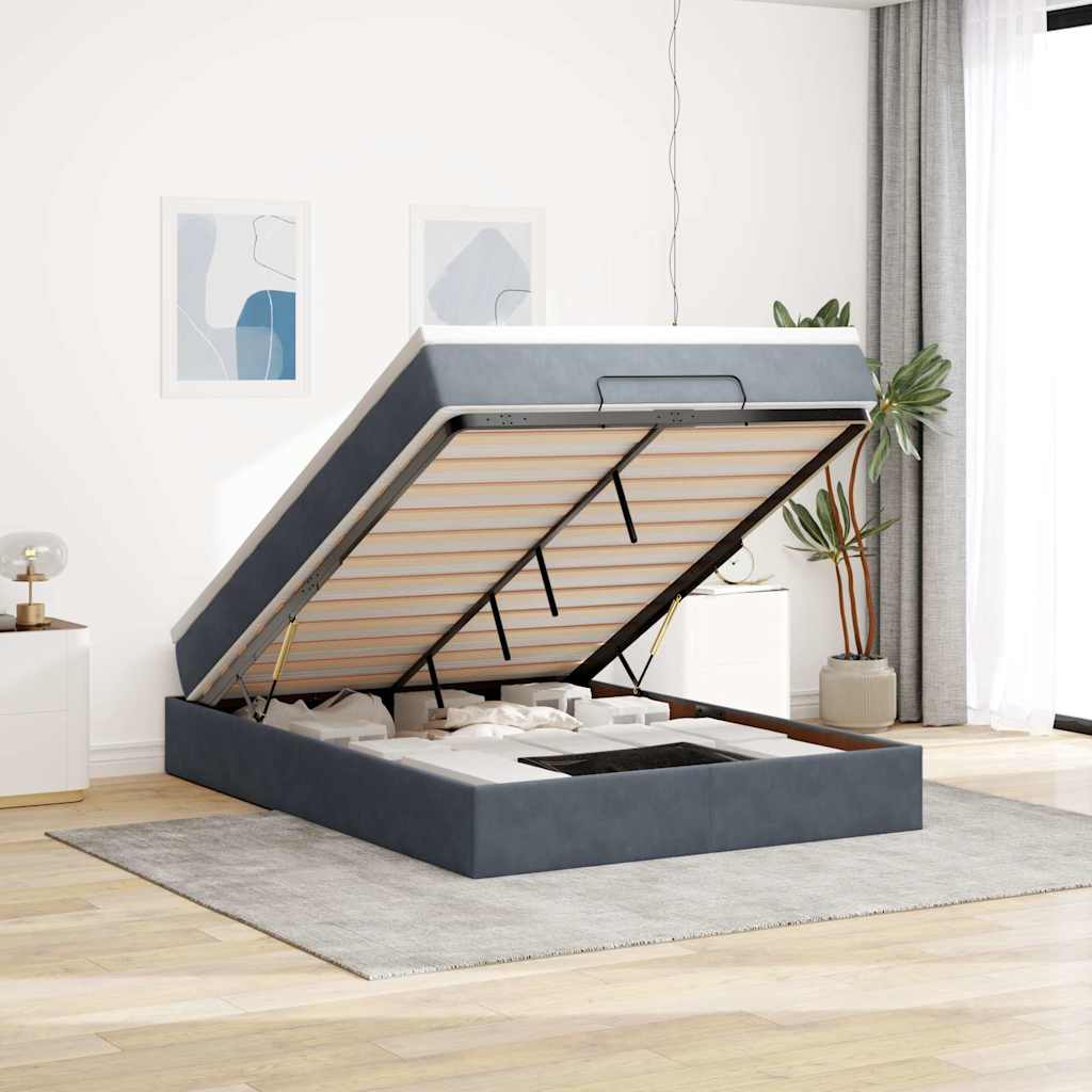 Ottoman Bed with Mattress Dark Grey Double Velvet
