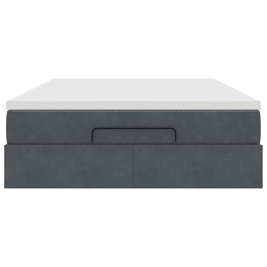 Ottoman Bed with Mattress Dark Grey Queen Velvet