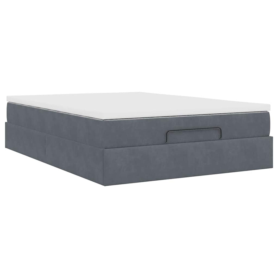 Ottoman Bed with Mattress Dark Grey Queen Velvet