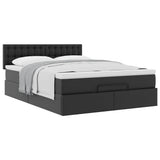 Ottoman Bed with Mattress Black Double Faux Leather - 45-Degree Angle