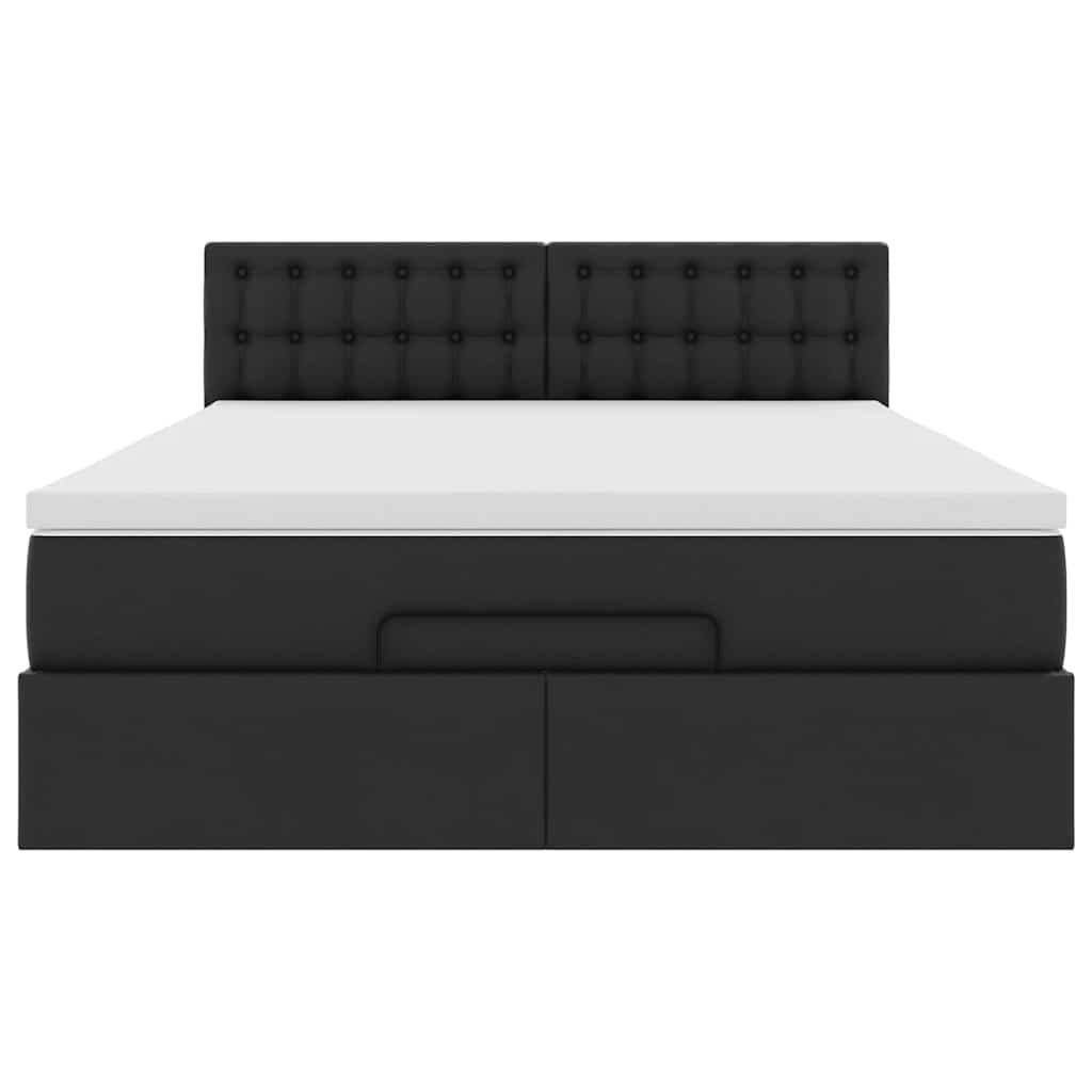 Ottoman Bed with Mattress Black Double Faux Leather