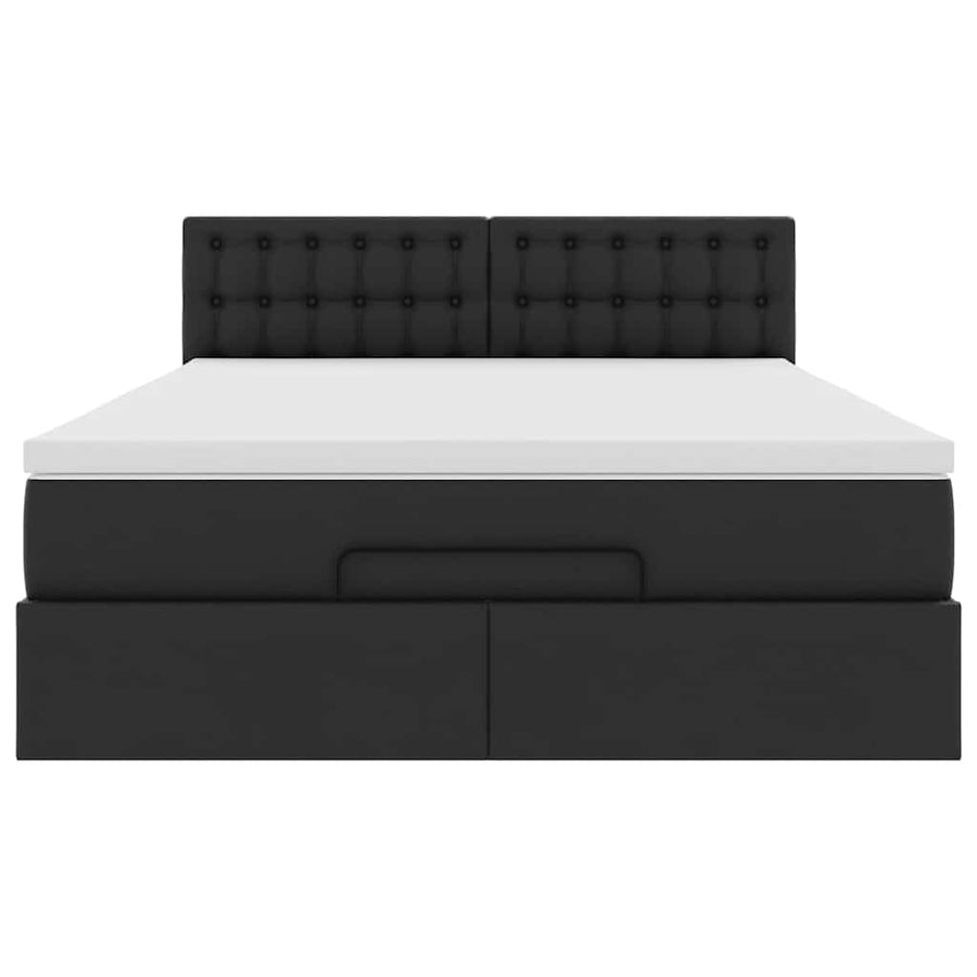 Ottoman Bed with Mattress Black Double Faux Leather