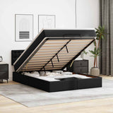 Ottoman Bed with Mattress Black Double Faux Leather
