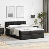 Ottoman Bed with Mattress Black Queen Faux Leather