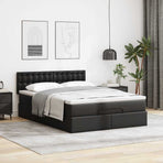 Ottoman Bed with Mattress Black Queen Faux Leather