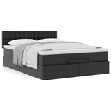 Ottoman Bed with Mattress Black Queen Faux Leather - Top-Down View