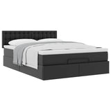 Ottoman Bed with Mattress Black Queen Faux Leather - 45-Degree Angle